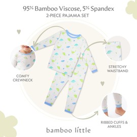 Dinosaur Toddler Pajamas - 95% Bamboo Viscose, 5% Spandex - Soft, Breathable Long-Sleeve Sleepwear Set for Kids, Unisex Tagless PJs, Imported