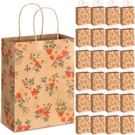 TaoBary 24 Pieces Spring Gift Bags Bulk Kraft Paper Floral Gift Bags with Handle Flower Treat Goodie Bags for Spring Mother's Day Party Favor Supplies