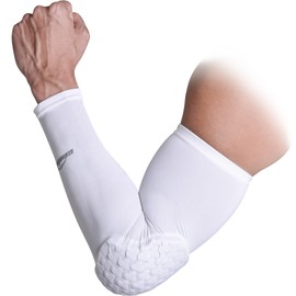 COOLOMG Padded arm sleeve compression elbow pad basketball volleyball football White L, single sleeve