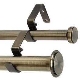 Urbanest Bouton Flat Button 1" 3/4" Double Drapery Curtain Window Rod Set - 84" to 120", Antique Brass