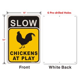 2 Pack Slow Chickens at Play Sign Chicken Crossing Sign 14 x 10 Inches Chicken Coop Signs for Farm Metal Reflective Rust Aluminum Weatherproof UV Protected Easy Mount Indoor Outdoor Use