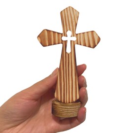 FirstNovelty Wooden Cross, Cross Wall Decor, Cruz de Madera with Removable Stand, Perfect for Catholic Gifts & Home Decor, 5" Size, Solid and Thick, 1 Pack