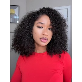 veravicky Half Wig Human Hair - 180% Density Curly Half Wig 3 In 1 Wear Go Glueless Wigs 16 Inch Drawstring Seamless Kinky Curly Flip Over Headband Wig Human Hair Beginner Friendly