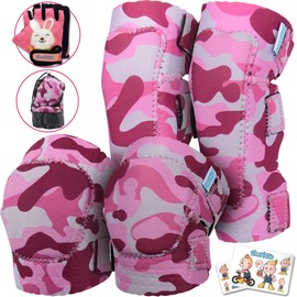 Innovative Soft Kids Knee and Elbow Pads with Bike Gloves | Toddler Protective Gear Set w/Mesh Bag& Sticker | Comfortable& Flexible | Roller-Skating, Skateboard, Bike Knee Pads for Children Boys Girls