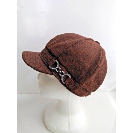 Unbranded Tweed Stone Buckle Newsboy Cap - Brown