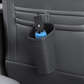 KAFANLIN Car Trash Can Backseat Front Back Seat Door Center Console Armrest Passenger Glovebox Organization Storage Trash Bin Cute Black Mini Small Garbage Can Umbrella Holder (clip on)
