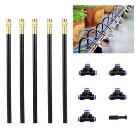 5 Pcs Brass Misting Nozzles Tee with 8 inch Built in Hose 360°Adjustable Water Mister Nozzles Thread Sprayer 0.043" for Patio Outdoor Cooling System