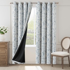 jinchan Floral 95% Blackout Curtains for Bedroom 96 Inches Long, Blue Flower Patterned Curtain Black Out Printed Curtains Cottage Core Curtain Grommet Top Window Drapes Set 2 Panels