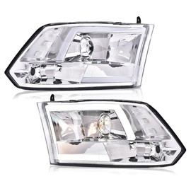PIT66 LED DRL Headlights Compatible with Dodge Ram 1500 2009-2018/Fit Dodge Ram 2500 3500 10-18 Head Lamps (Only Fit Quad Models,Not Fit Dual Beam/One Hole),Clear lens Chrome Housing Clear Reflector