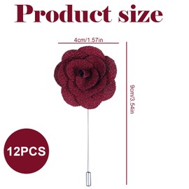 Gzcnsel 12PCS Men's/Women's Lapel Flower Pin, Cloth Rose with Gold Leaf, Handmade Boutonniere Brooch for Suits, Weddings, Parties