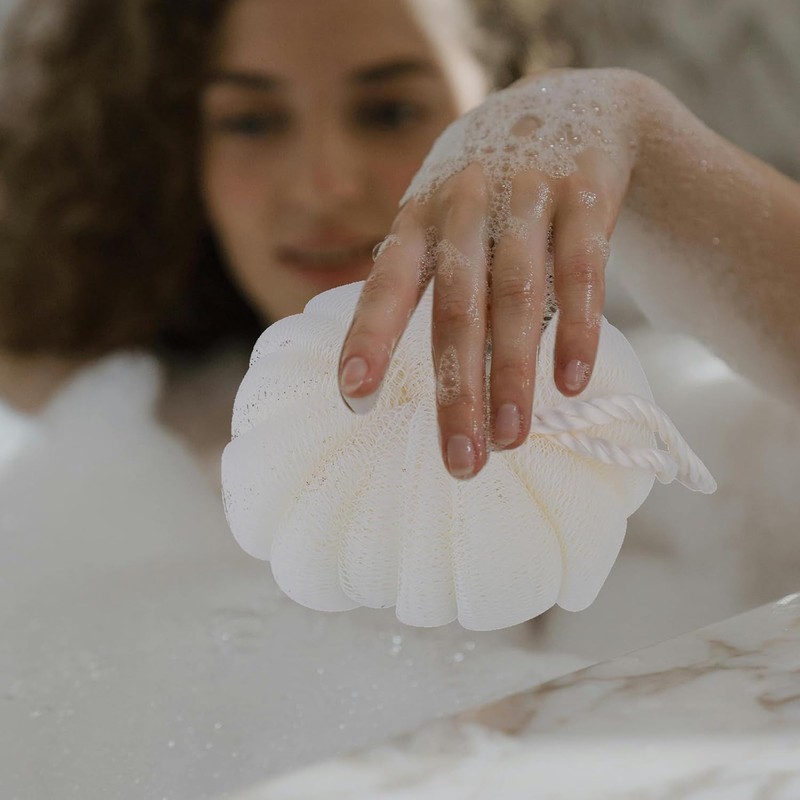 Esponjas Exfoliantes Beige para Baño con Cuerda y Diseño de