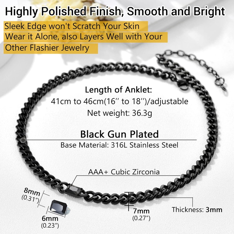 PROSTEEL Black Cuban Link Chain Necklace For Women Chocker Cubic