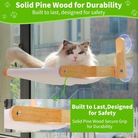 Cat Window Perch with Wooden Frame – Aloxina Foldable Cat Hammock Bed for Indoor Cats, Soft Rabbit Fur Cover, Washable, Strong Suction Cups, No Drilling, Supports Large Cats