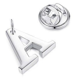 HONEY BEAR Broches de solapa con letra del alfabeto para hombre y mujer, de acero inoxidable, para negocios, boda, graduación, regalo, color plateado, Acero inoxidable