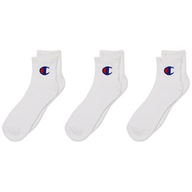 Champion Kids C Logo Quarter Crew Socks (3 Pack), White, Large
