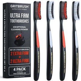 Cepillos de dientes ultra firmes para adultos, cerdas extra duras, cepillo de dientes manual de limpieza profunda, juego de 4