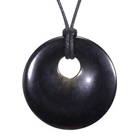 Morella Women's Necklace 31.5 inch - 80 cm gem-Stone Donut Pendant Black Obsidian in a Velvet Bag