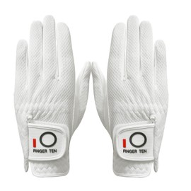 FINGER TEN Women’s Golf Glove Left Hand Right Microfiber Grip Rain Hot Wet All Weather Both Hand Pair, Ladies Golf Gloves Soft Flexible Durable Wear Resistance Good Grip (White, M)