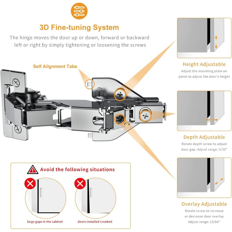 Chibery 2-Pack 165° Soft-Close Lazy Susan Hinges, Clip-On Multi-Pivot Concealed