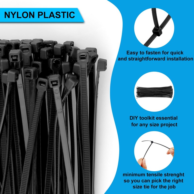 MEKEET Small Cable Ties Black 100 Pack - 200mm x