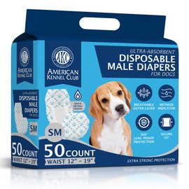 American Kennel Club Male Dog Wrap, Disposable Diapers with Wetness Indicator, Small, 50 Count