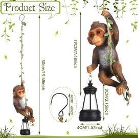 Rossesay Solar Light Outdoor Statues 7.48'' H Resin Chimpanzee Baby Monkey Climbing On A 19.68" L Vine with LED Lantern Waterproof Hanging Monkey Figurine with Hook for Yard Garden Wall Decoration