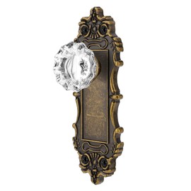 ToPToToo Antique Brass Dummy Door Knob Interior, Antique Single Side Glass Closet Door Knobs Replacement Vintage Crystal Cabinet Dummy Door Handles No Lock,2 Pack