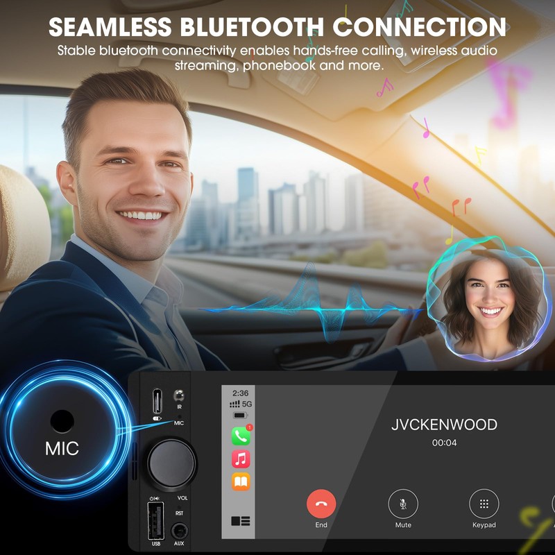 Single Din CarPlay Stereo Receiver: 6.5 Inch Android Auto Touchscreen