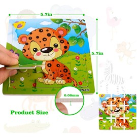 Wooden Puzzles for Toddlers 3-6 Years Old, 6 Pieces Preschool Educational and Learning Animal Jigsaw Puzzle Toy Gift Set for Boys and Girls (A1)