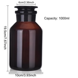 Kestun Glass Bottle,Lab Wide Mouth Reagent Bottle,Amber Glass Reagent Bottle,1000ml Borosilicate Glass Bottle With Glass Ground Stopper (1000ML)