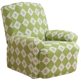 Buenanir Recliner Slipcovers 4-Pieces Stretch Jacquard Recliner Cover with Printed Pattern Thickened Soft Reclining Chair Slipcover Furniture Protector for Kids Pets Blue-Green