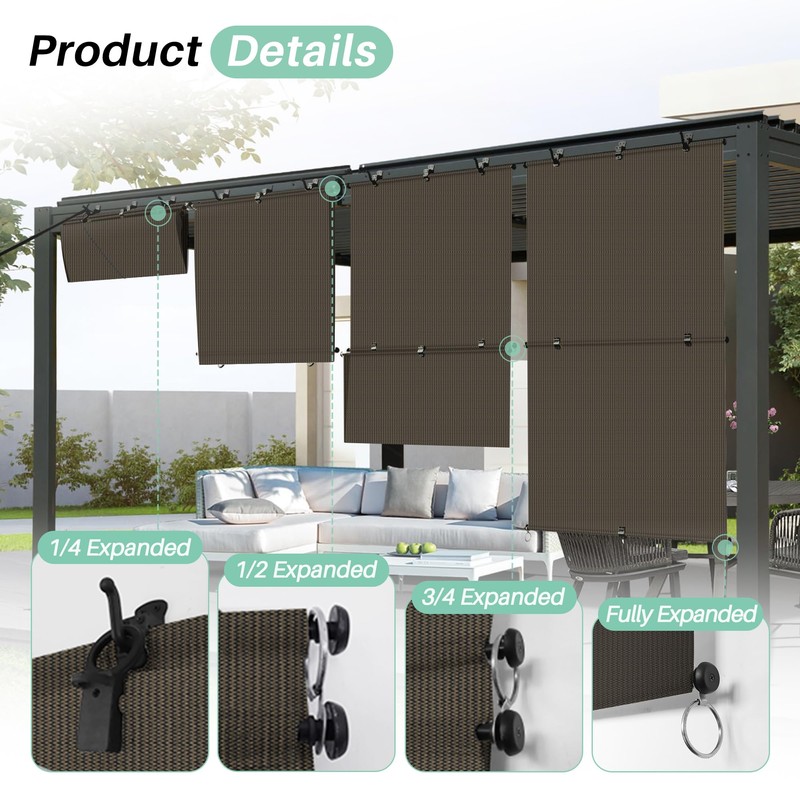 SunnyRoyal 6'W X 6'H Patio Roller Shades Foldable Sun Shade