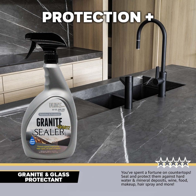 Flitz Ceramic Granite + Quartz Sealer for Countertops, Stainless Steel,