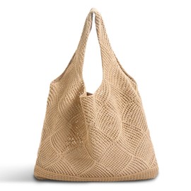 YONEEKSS Crochet Tote Bag, Mesh Beach Bags for Women, Knit Summer Hobo Bag, Woven Shoulder Bag for Holiday Vacation Shopping