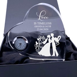 ukgiftstoreonline Engraved Heart Crystal Glass Clock Wedding Gift Or Wedding Present