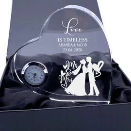 ukgiftstoreonline Engraved Heart Crystal Glass Clock Wedding Gift Or Wedding Present