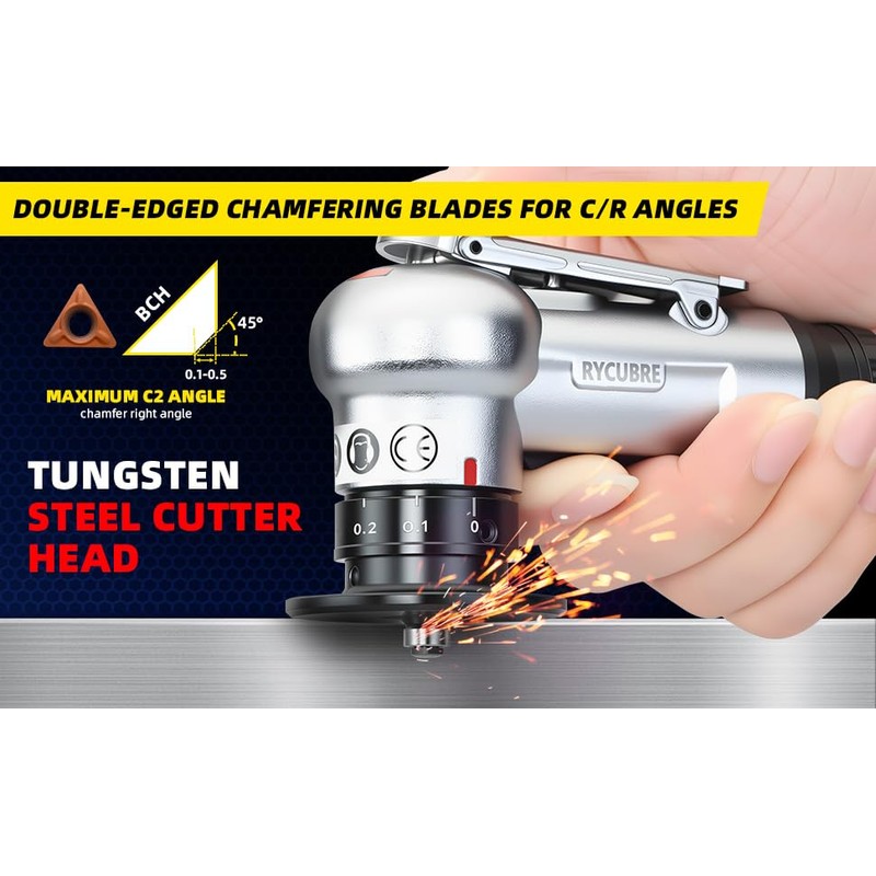 RYCUBRE Pneumatic Chamfering Tool Handheld, Mini Air-Powered Chamfering Machine with