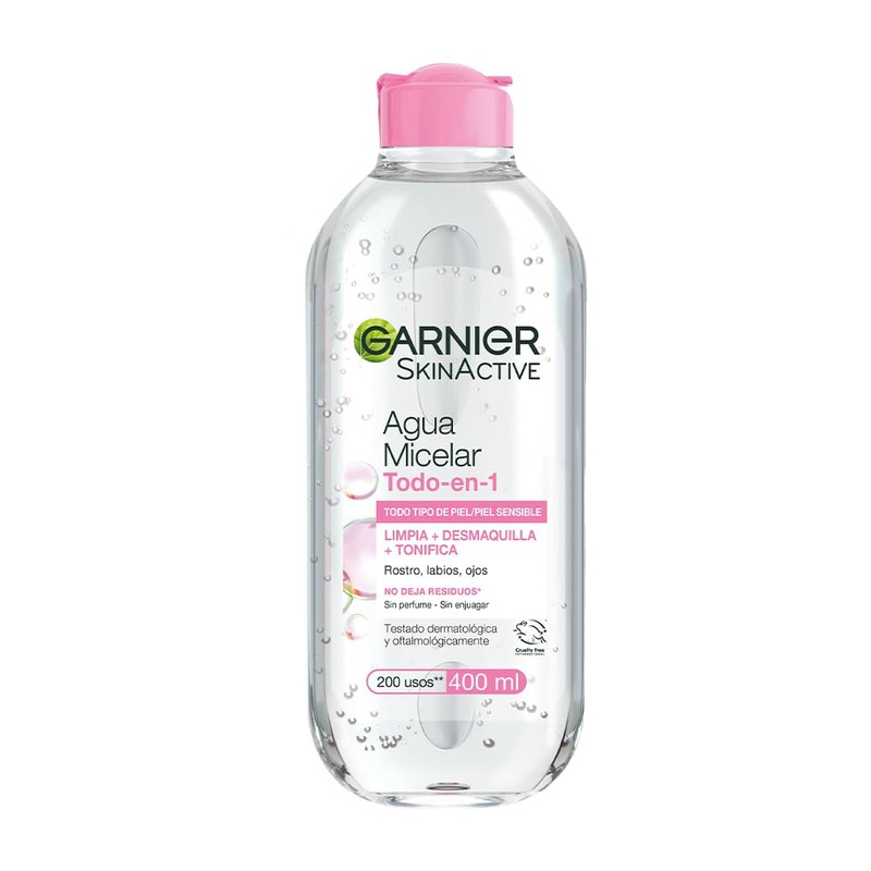 Garnier Skin Active Agua Micelar Todo-en-1, Limpia y Desmaquilla, 400