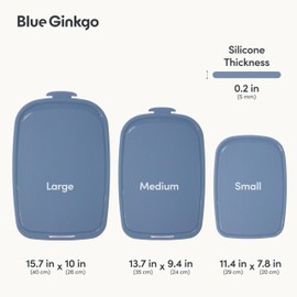 Blue Ginkgo Silicone Cutting Boards – Set of 3 (Small, Medium, Large) – Double-Sided, Thick, Flexible, Non-Slip, BPA Free – Juice Grooves, Dishwasher Safe (Made in Korea, Blue)
