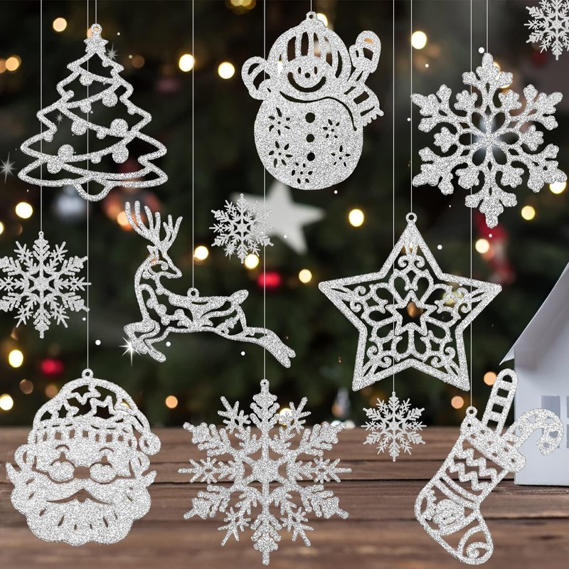 Christmas Tree Decorations, Snowflake Christmas Tree Pendant Hanging Ornaments, Reusable