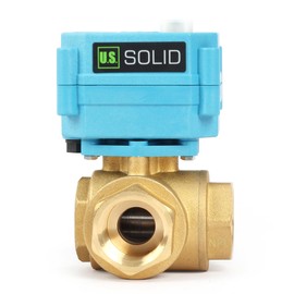 U.S. Solid Brass 3-way motorised ball valve, heavy duty, T-type water shut-off valve, manual function, standard connection (3/4 inch, AC110-230V)