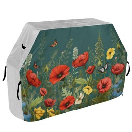 Kigai Colorful Flower Grill Cover 65 Inch Heavy Duty Outdoor Barbecue Cover Waterproof BBQ Gas Grill Cover with Adjustable Straps for Most Grills