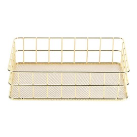 Wire Mesh Basket, Golden Desktop Metal Storage Basket Iron Grid Storage Tray Net Basket Storage Bins for Home Cosmetic Stationery (9.6 x 6.5 x 2.6in)