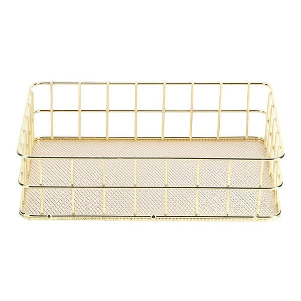 Wire Mesh Basket, Golden Desktop Metal Storage Basket Iron Grid