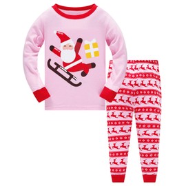 Colobe Girls' Pyjamas Cotton Unicorn Long Sleeve Two Piece Pyjamas Set Cute Panda Children's Sleepwear Winter Christmas Pyjamas Size 1-12 Years, Christmas Pink
