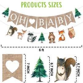 Stcomart - Banner de arpillera preencordado de 6 pies para decoración de baby shower de bosques, animales de bosque neutros, decoración de fiesta, multicolor