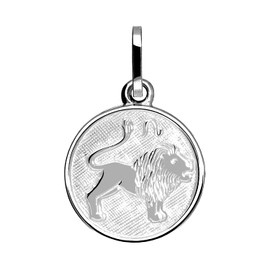 MyGold MOD-07067 Zodiac Pendant (without Chain) Sterling Silver Small Diameter 12 mm Mini Round Zodiac Horoscope Pendant Zodiac Round, Silver, Lion
