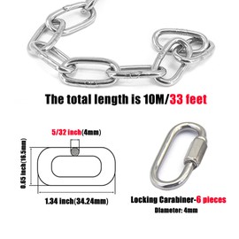 Stainless Steel Chain, Ladulpez SUS304 5/32in 33ft Chain Link Light Fixture Chain Adjustable Metal Chain for Home Outdoor Camping Hanging etc, Maximum Load is 550 Pound (5/32in(4mm)-33ft)