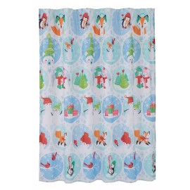 St. Nicholas Square Christmas Bathroom Shower Curtain Penguins Cardinals Snowman St. Nicholas Squar