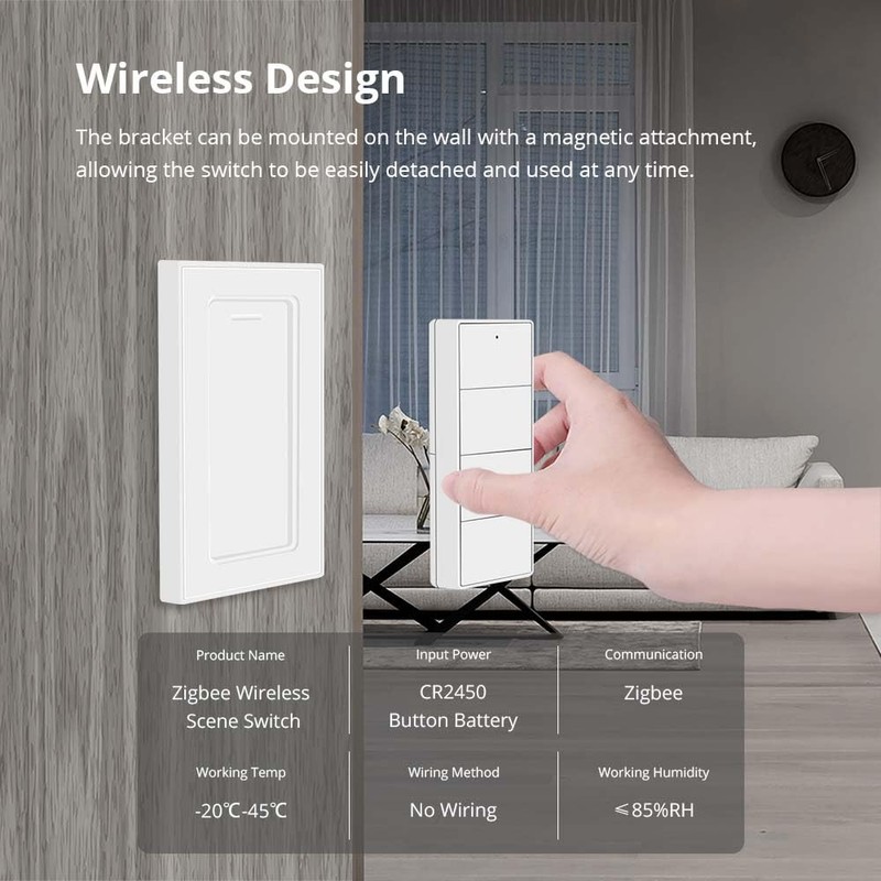Wireless Zigbee Smart Button, 4-Way Remote Control Button Switch for